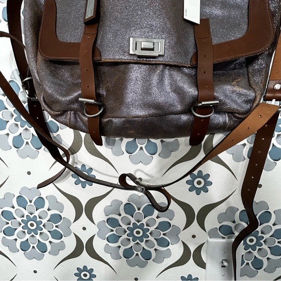 Kenneth Cole Hudson Messenger Bag Leather Brown Sparkle Crossbody NEW With Tags - Picture 10 of 16